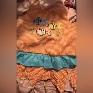Orange and Blue Fish-Themed Kids Apron
